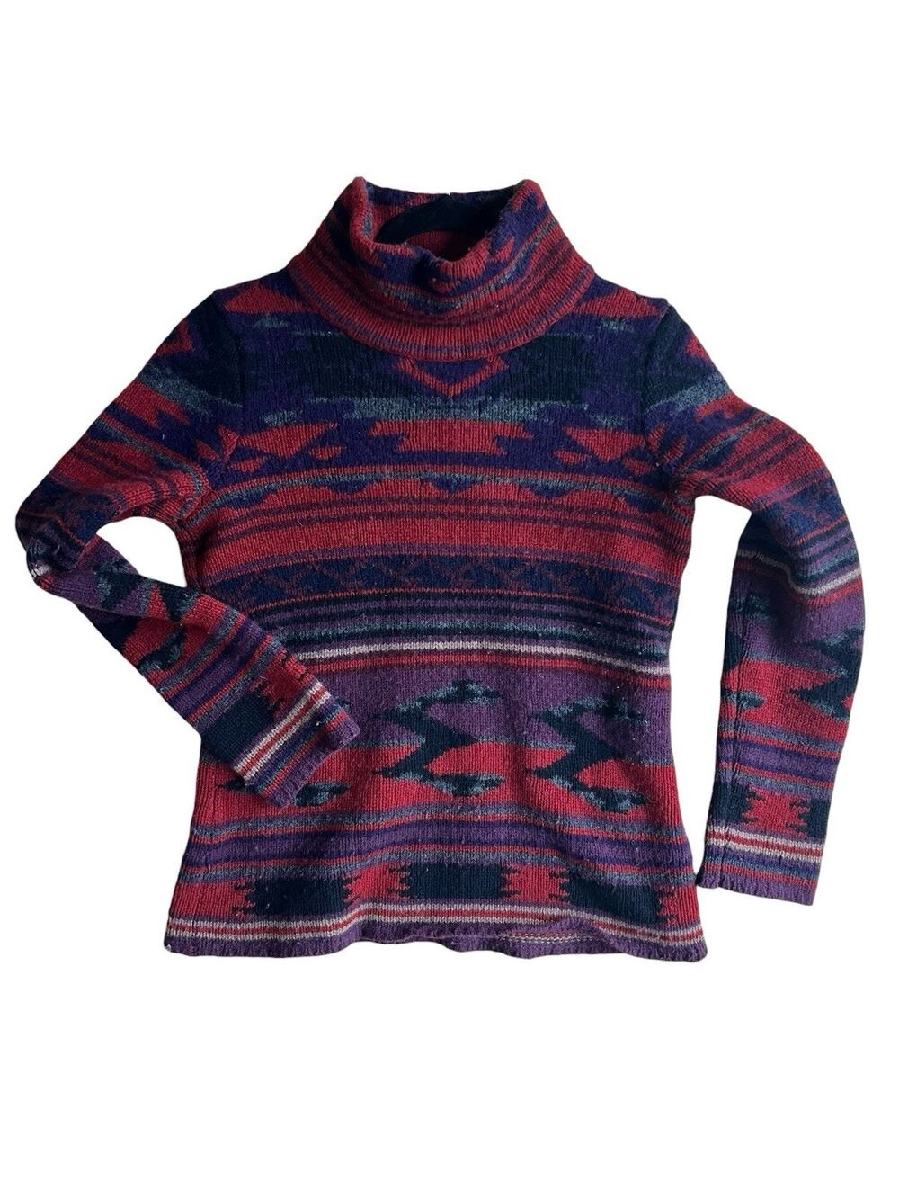 Fabulous Ralph Lauren 100% Lana Wool Aztec print turtle neck sweater M